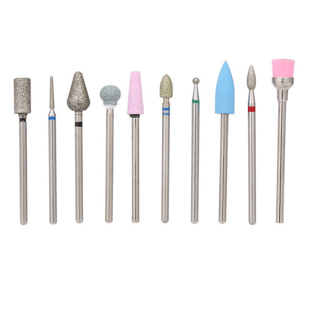 10Pcs Slijpen Nail Art Boor Bits Manicure Pedicure Polijsten Frezen Hoofd Kit Nagel Boren Manicure Machine Accessoires