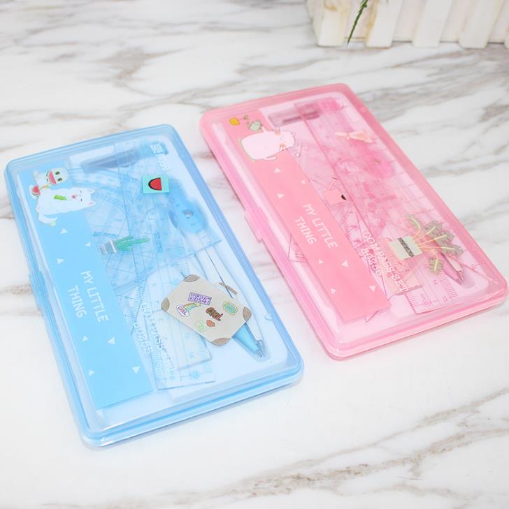 1 Set Cute Drawing Math Compasses Set With Refills/Ruler/Eraser For Drawing Drafting Tools Students Stationery Set