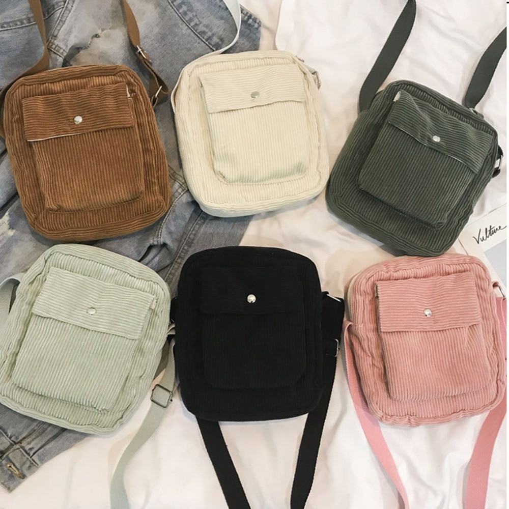 Corduroy College Style Shoulder Bag Messenger Bags Mini Crossbody Messenger Bags For Women Student Girl Korean Version Flap Bag