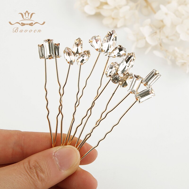 Women Sparkling Crystal Wedding Hair Accessories Handmade Gold Hair Sticks European Pearls Hairbands Hairpins