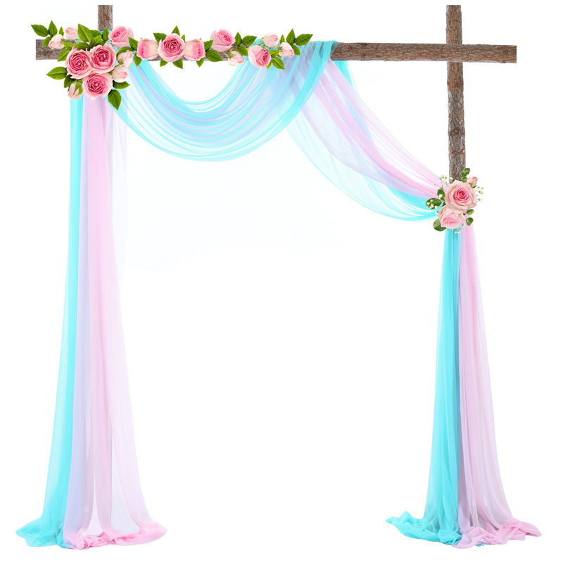 Bruiloft Boog Drape 29 "Breed 6.0 Yards Chiffon Stof Draperen Gordijn Draperie Ceremonie Receptie Swag: 1Pink and 1Skyblue