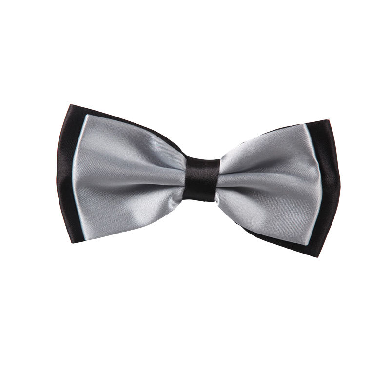 Adult Bowtie Classic Man Wedding Party Formal Satin Silk Multicolor Adjust Neck Bow tie style Clip-On: Silver