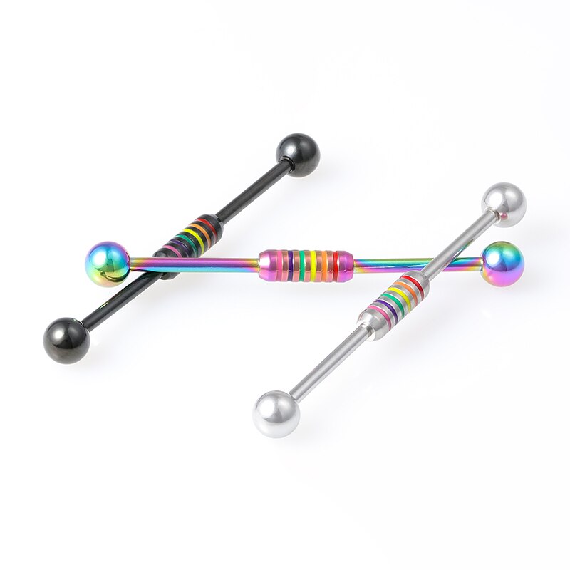 1PCS Multiple Colors Industrial Barbell Earrings Piercing Long Bar Cartilage Scaffold Piercing Ear Helix Tragus Body Jewery