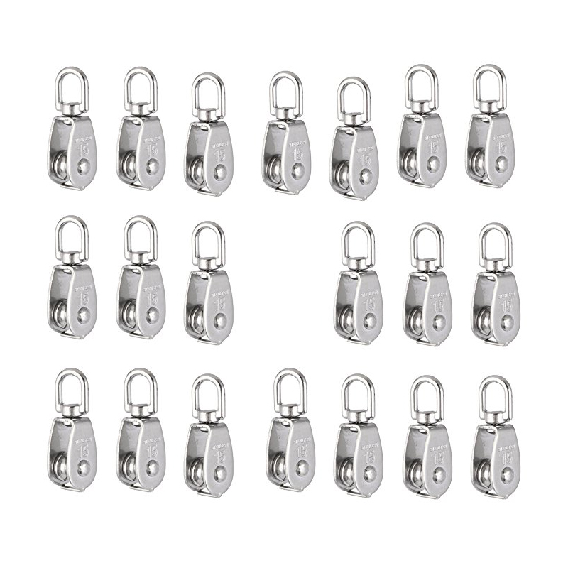 10Pcs 304 rvs M15 Katrol Staaldraad Katrol Swivel Haak Single Wheel Swivel Lifting Touw Katrol Blok Voor draad Touw