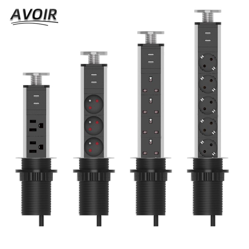 Avoir Pull Up Retractable Countertops In The Table Desktop Power Socket With USB For Home Worktop EU FR UK Plug Multiple Sockets