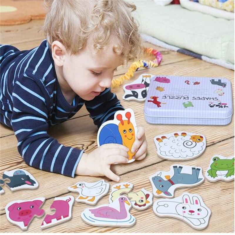 Fordon / frukt / djur set par pussel pedagogiska baby leksaker järn låda spädbarn tidigt huvud start träning pussel kognitiva kort