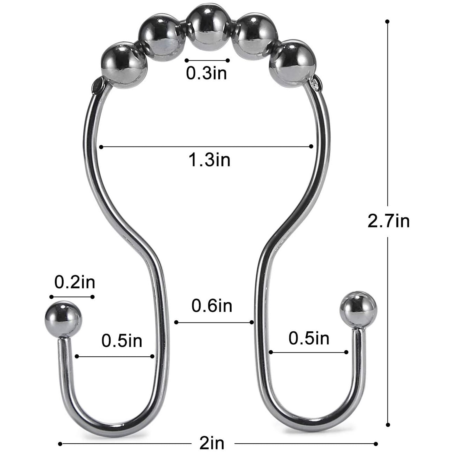 12pcs Shower Curtain Rings Stainless Steel Roller Rust-Resistant Balance Sliding Anti Double Shower Hooks for Bathroom