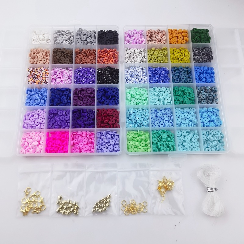 4800 unids/lote 6mm Kit de cuentas de arcilla polimérica redondas planas coloridas Diy para cuentas de arcilla Kit de fabricación de pulseras caja de juego de cuentas