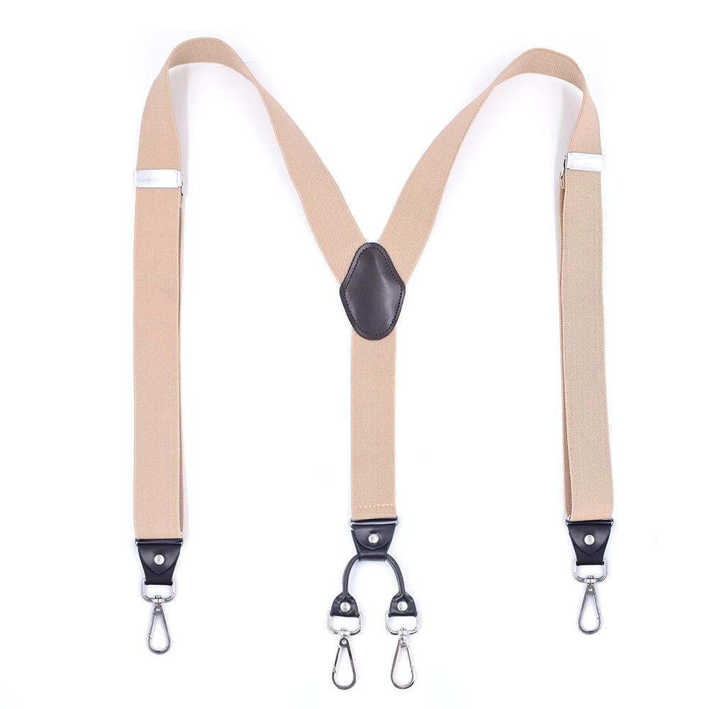 Heavy Duty Bretels Met Swivel Haken Voor Mannen Werken Jeans Y Terug Grote En Lange Verstelbare Elastische Broek Bretels Riem loop Band: 4 Hooks Beige