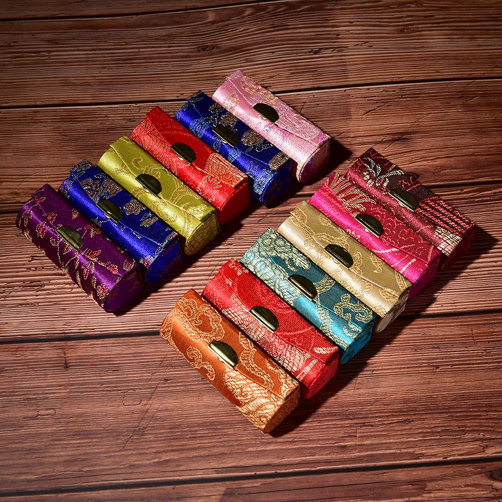 1pc geborduurde lippenstiftdoosjes, opbergdoosje voor lippenstift met spiegel, retro bloemen, draagbare sieradenhouder, willekeurig