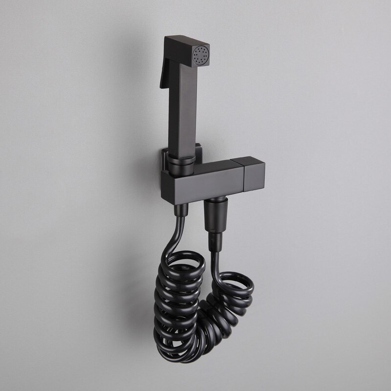 Black Bidet Faucet Wall Mounted Cold Water Faucet Single Handle Brass Bidet Sprayer Head Single Hole Valve 150cm Shower Hose: Black Set