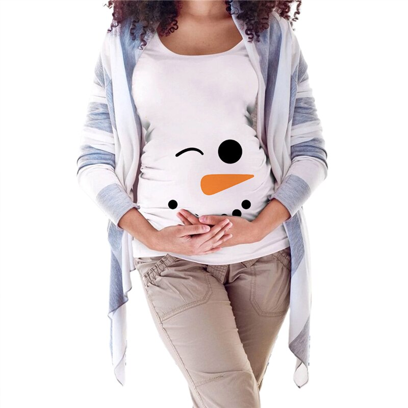 Jul gravide damer t-shirt snemand print med rund hals kortærmet skjorte til gravide tøj hvid kvindelig t-shirt