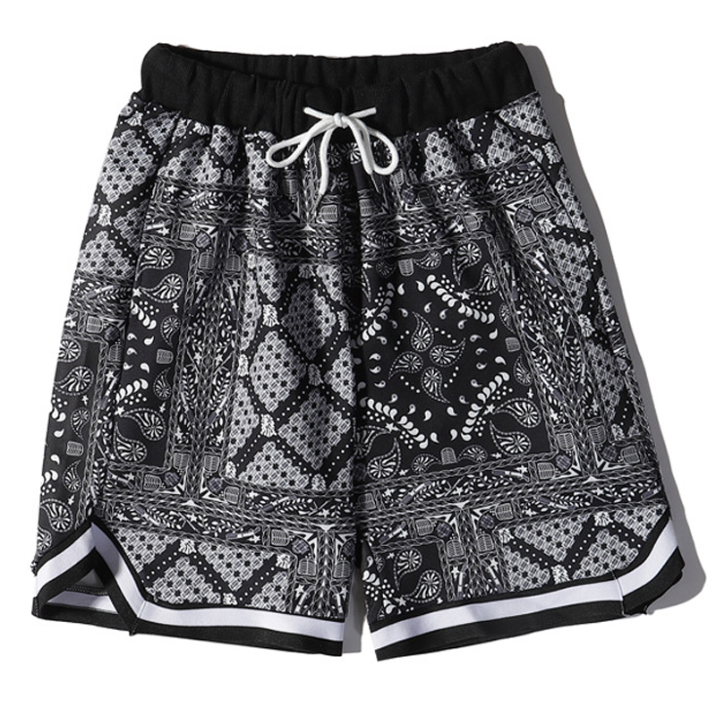 ELKMU – short Bandana pour hommes, Streetwear, Harajuku, Hip Hop, longueur aux genoux, été, HM159,: black / XXL