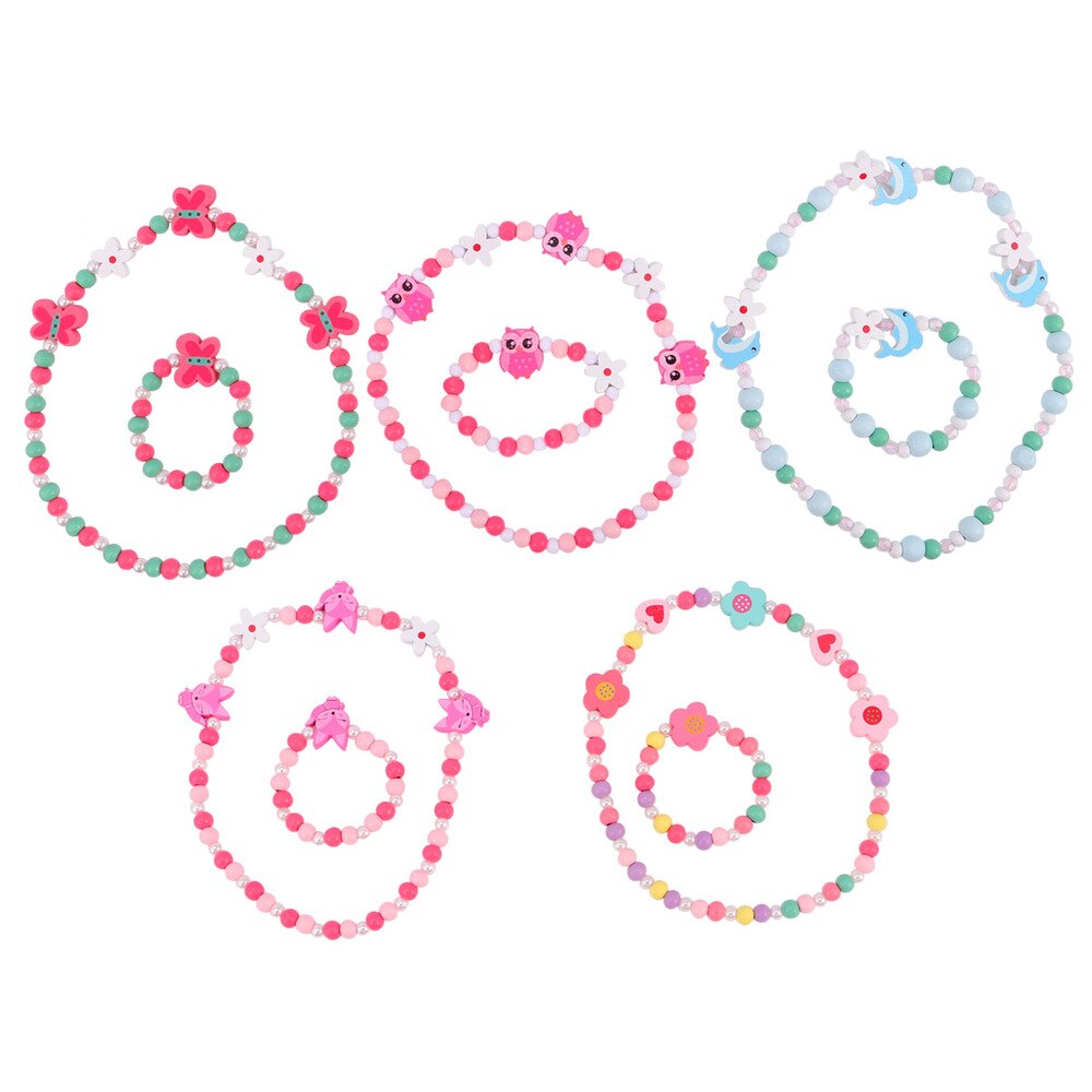 5 Sets Kids Cartoon Kralen Ketting Armband Set Schattige Sieraden Set Ketting En Armband Cadeau Voor Verjaardagsfeestje