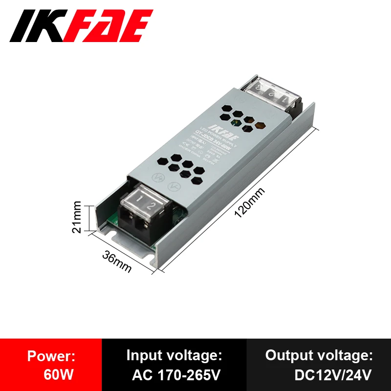 Alimentation LED 12V 24V, 60W 100W 200W 300W 400W 500W, transformateur AC/DC Ultra fin, convertisseur de pilote LED pour éclairage de bande LED: Black / 24V
