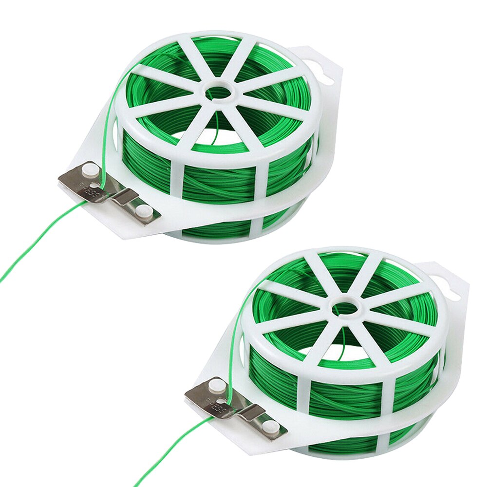 Nuttig 20/50m Tuin Twist Tie Wire Cable Reel Met Cutter Groene Twist Tie Reel PVC gecoat Plant Ondersteuning Flexibele Draad