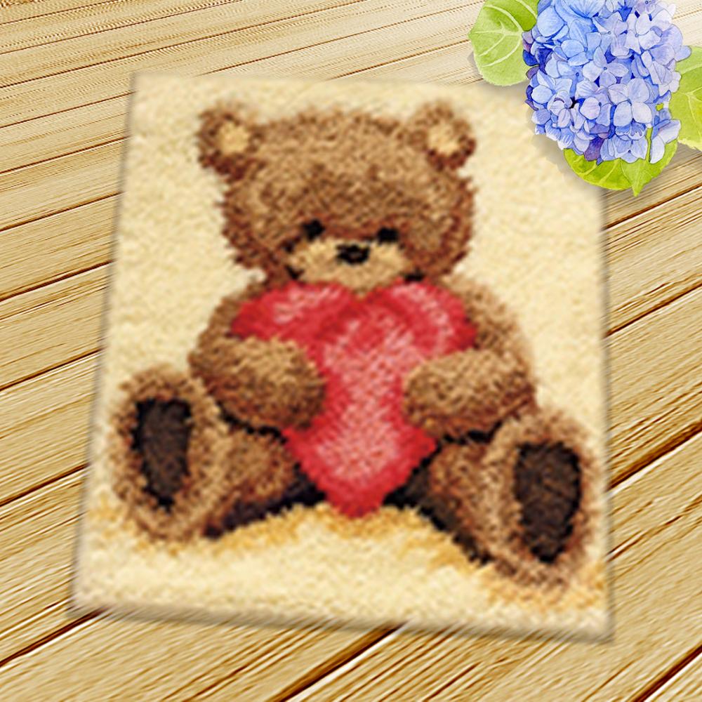 Bear Latch Hook Kits Diy Cushion Animals Klink Haak Kleed Bloemen Button Needlework Mat Kit Almofadas Klink Haak Kussen Bloem 3D