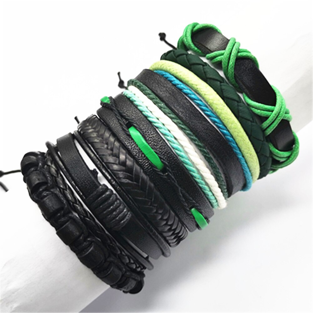 Week Bracelets 7pcs/set Black Brown Men Bracelets Wristband Rope Wrap Bangle Leather Bracelets Women Jewelry Accessories