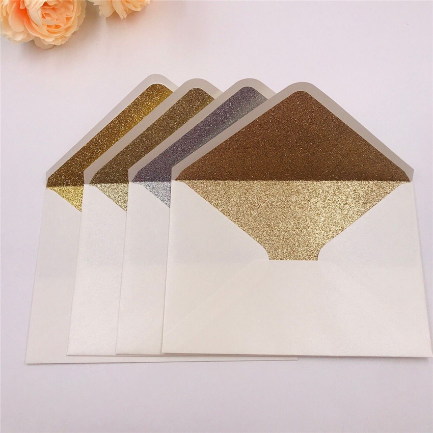 25x iriserende glimmer kort papir bryllup invitation kort kuvert perlemor glitter kuvert 4 fest