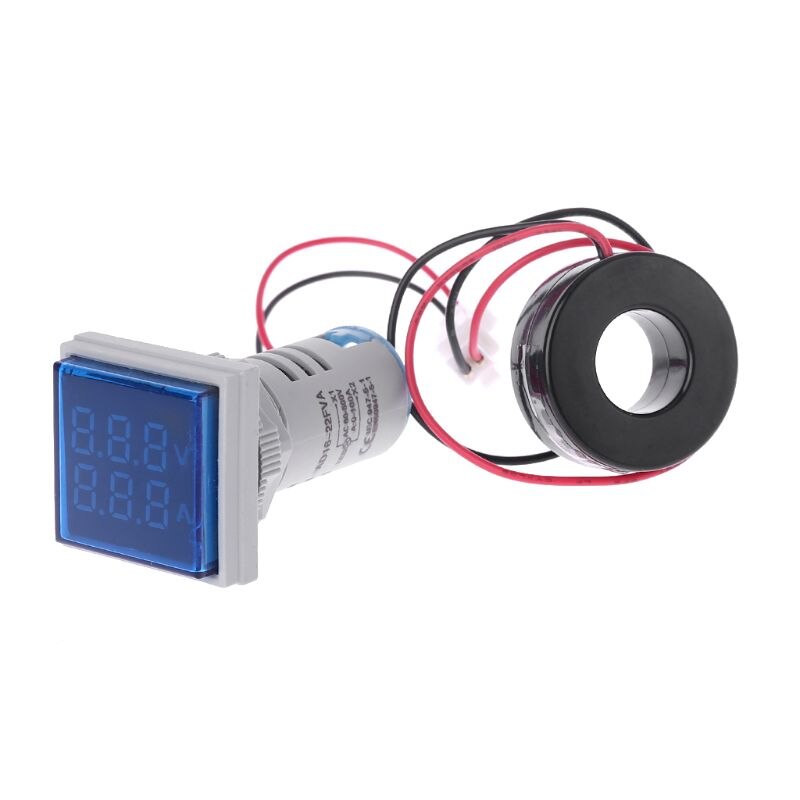 Square LED Digital Dual Display Voltmeter &amp; Ammeter Voltage Gauge Current Meter AC 60-500V 0-100A: Blue