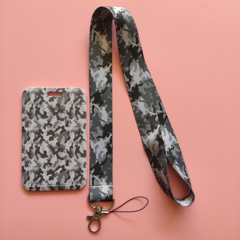 Camouflage Name Card Student Campus Card Hanging Neck Bag Card Holder Lanyard ID Card Case: long rope card case
