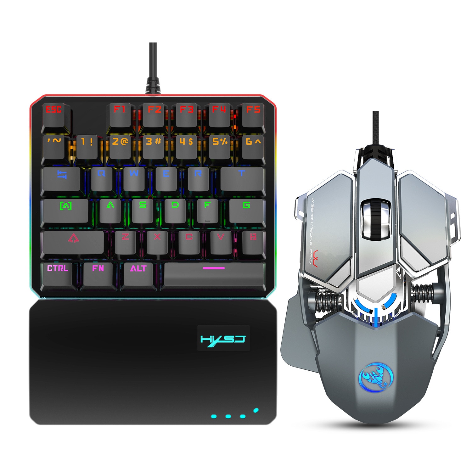 SeenDa V200 + J600 Chicken Keyboard Mouse Set RGB one-handed Keyboard plus Programming Mechanical Game Mouse: V200 J600gy Gray