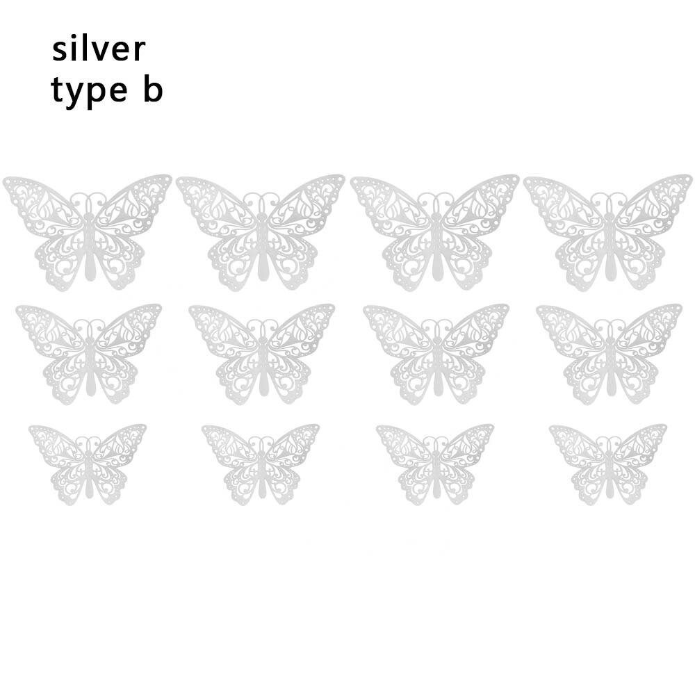 Autocollants muraux papillons 3D ajourés, 12 pièces/ensemble, décoration pour chambres d'enfants, décoration de maison, réfrigérateur, bricolage, fête de mariage: S-2