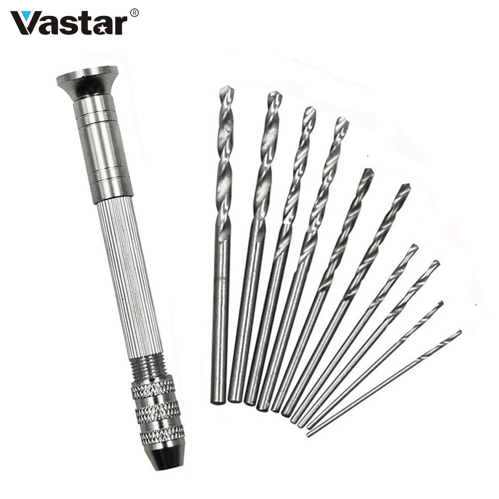 Vastar – perceuse à main en aluminium, Mini perceuse à main en aluminium, foret manuel pour bijoux, artisanat, outils pour le travail du bois, foret 11 pièces 1-3mm