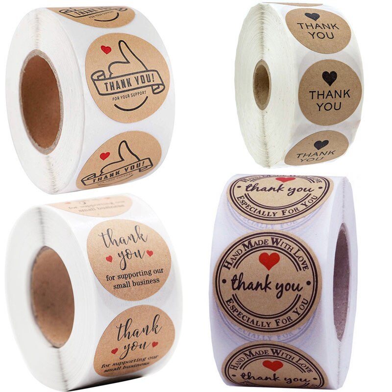 Rouleau de papier autocollant merci pour Business, 500 pièces, artisanal, décoratif, d'amoureux, étiquettes de scellage d'enveloppe