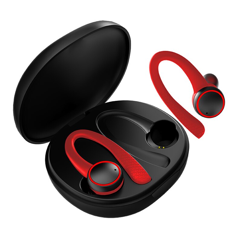 Bluetooth Headset Draadloze Sport Hoofdtelefoon Tws Bluetooth 5.0 Koptelefoon Oorhaak Running Stereo Oordopjes Met Microfoon Waterdichte: Red