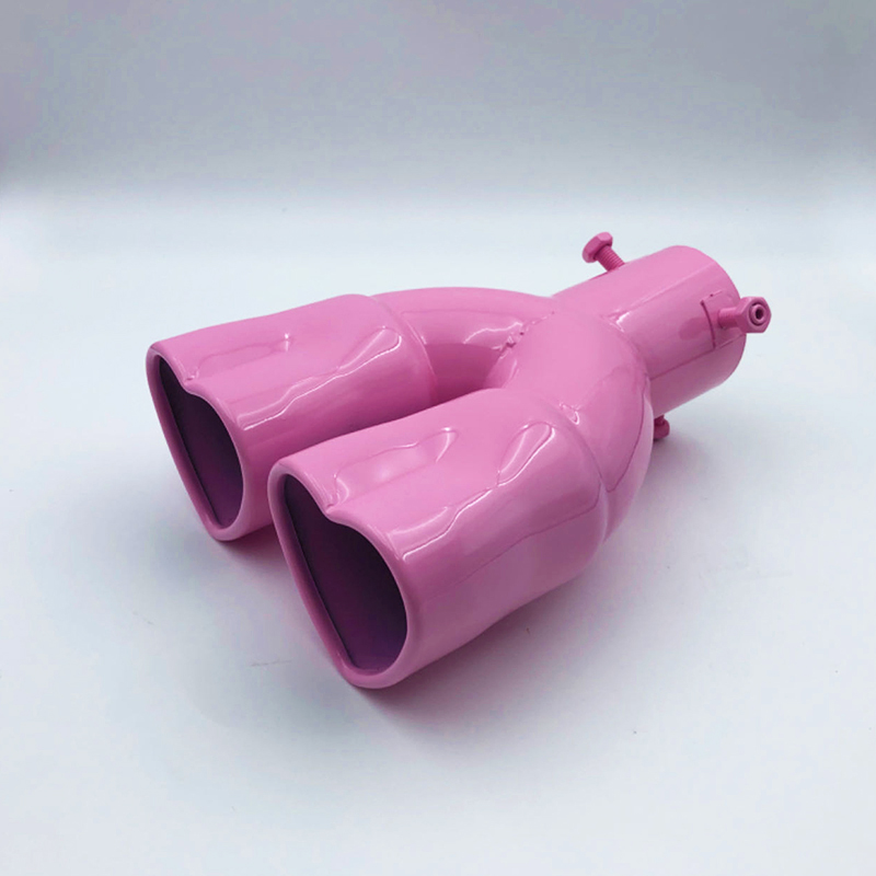 Universal Heart Shape Style Red Pink Exhaust Muffler Tips Stainless Steel Double Out Exhaust Tube Tips Car Accessories