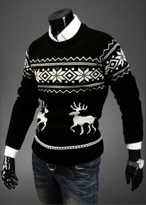 Mænd juletrøjer england stil herre sweater hjorte pullovere rensdyr sweater slim o-neck herre sweater: 2 / L