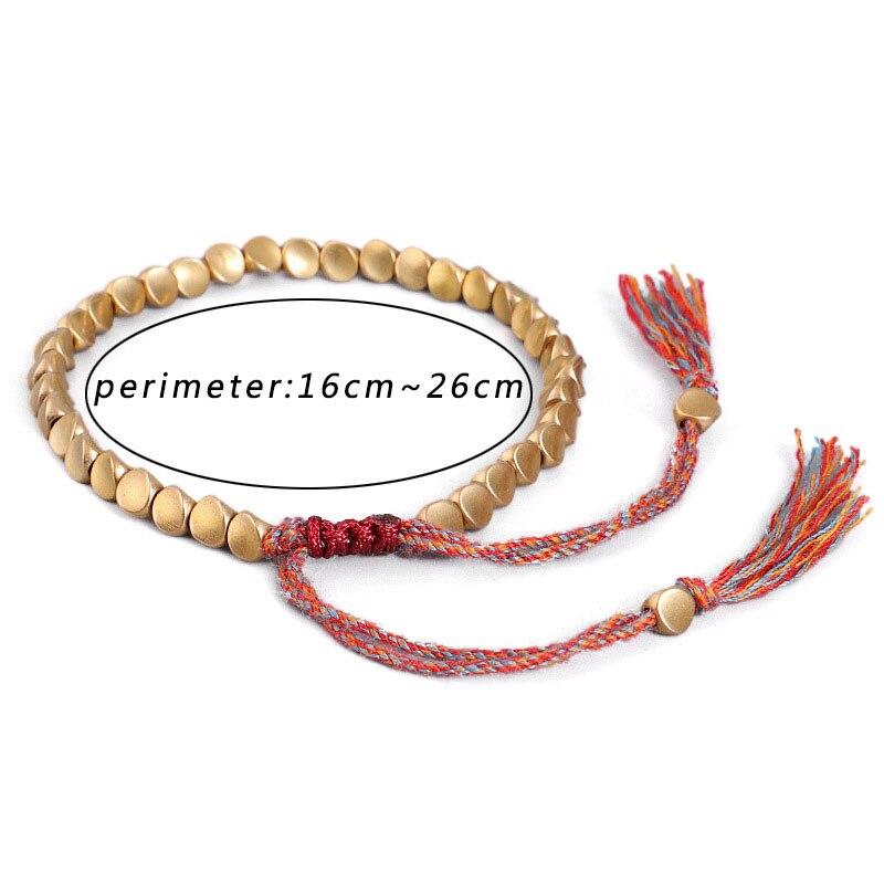 Pulseira tibetana feita à mão de cobre com miçangas, para mulheres, corda ajustável, pulseiras masculinas, cor dourada trançada, boho, joia vintage, presente