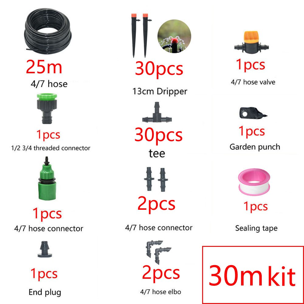 1/4" Hose Drip Irrigation System 360 Degree Adjustable 8 Hole Sprinkler Kit Garden Watering Inserting Ground Micro Flow Dripper: 25M