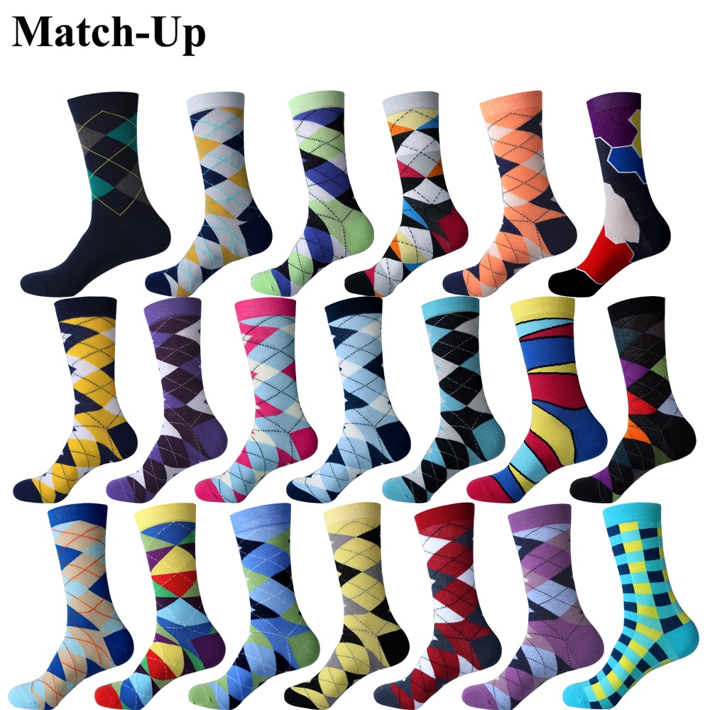 Spiel-hoch Bunte ARGYLE SOCKE spaß herren Baumwolle Socken Hochzeit Socken Freies uns größe (7,5-12)