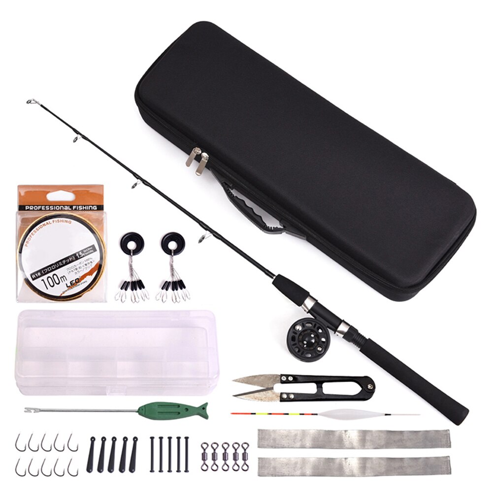 1 Set Telescopic Fishing Rod and Reel Full Kits Fishing Gear Pole Sets with Line Lures Hooks Case Winter Ice Fishing Rod Kit