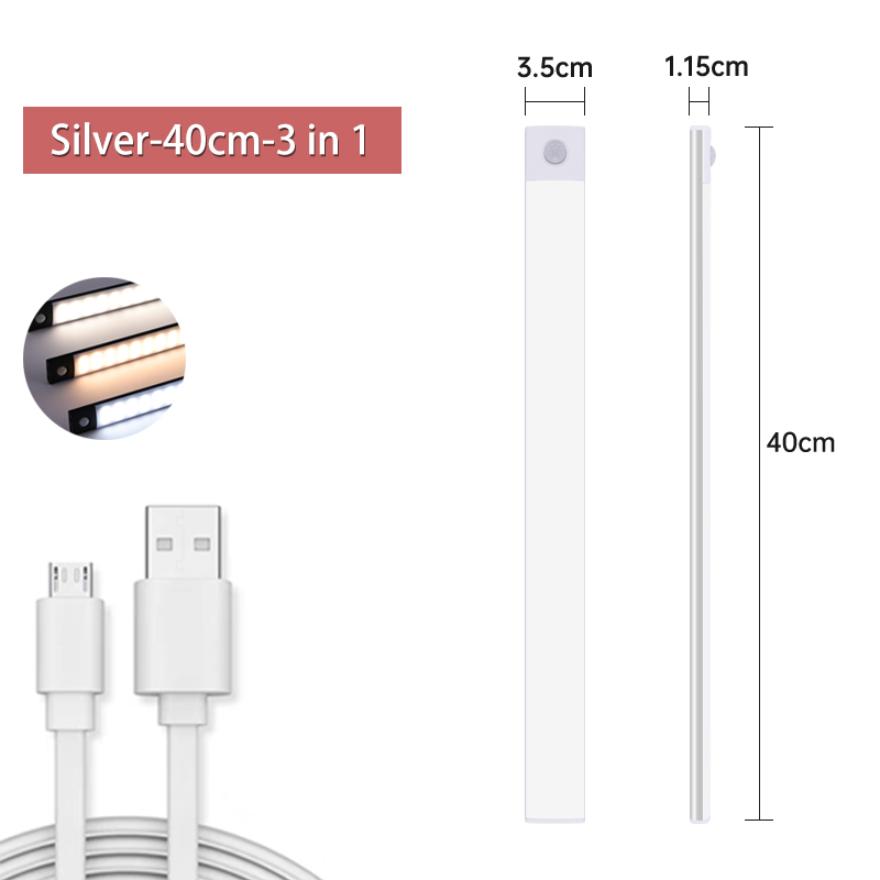 Lumière d'armoire Led avec capteur de mouvement, Rechargeable par USB, trois couleurs dans une lampe pour cuisine, garde-robe, éclairage intérieur 10/20/30/40/60cm: Bourgogne