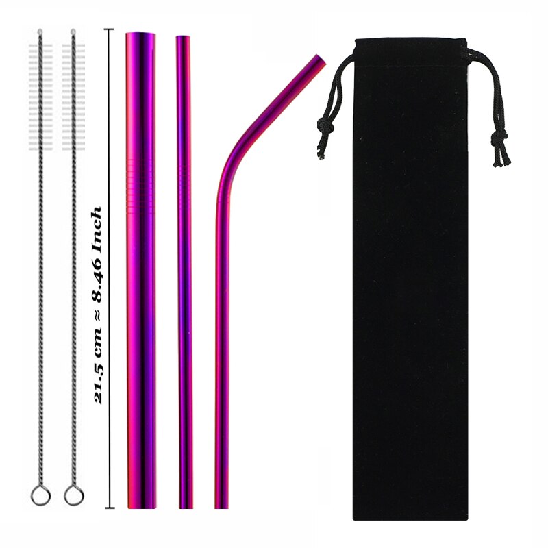 Paille métallique réutilisable colorée de , en acier inoxydable 304 avec brosse de nettoyage pour tasses 20/30oz,: Set 14