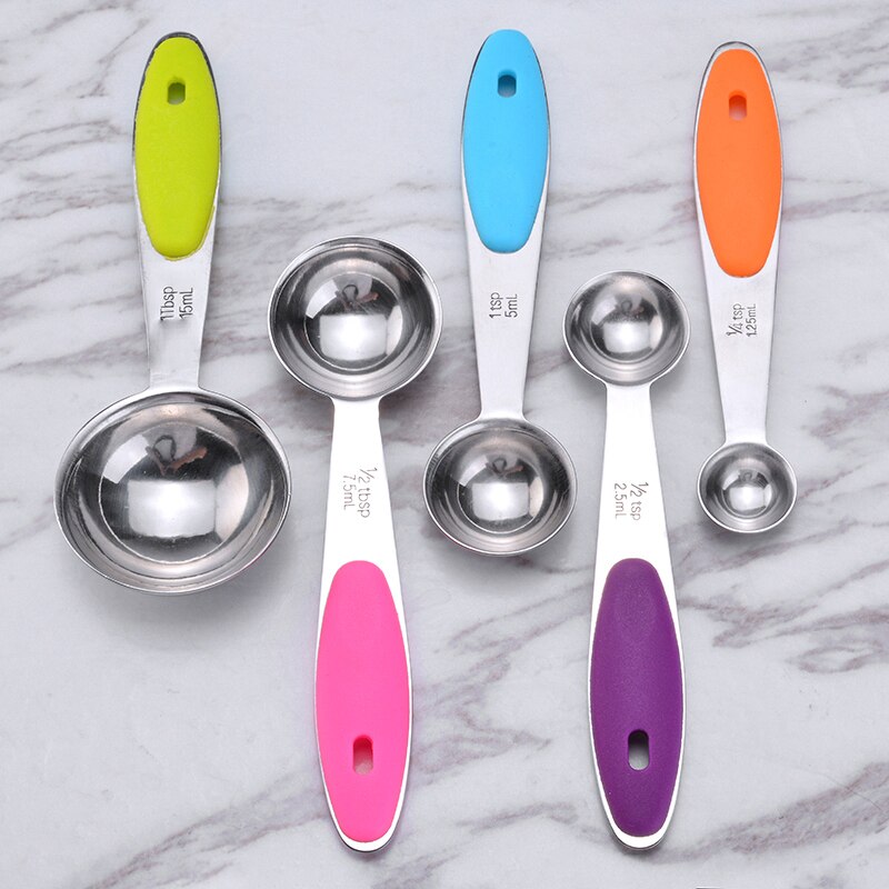 10 Uds multifunción tazas cucharas para medida cucharadita de silicona de la manija de acero inoxidable 1,25 ml-240ml utensilios medidores de cocina
