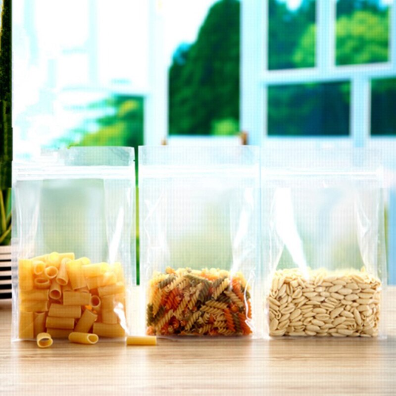 50PCS Thick Clear big buttom Plastic Packaging Grains Spices Pouches Small Zip Lock Stand Plastic Pack Food Storage Kitchen Bag