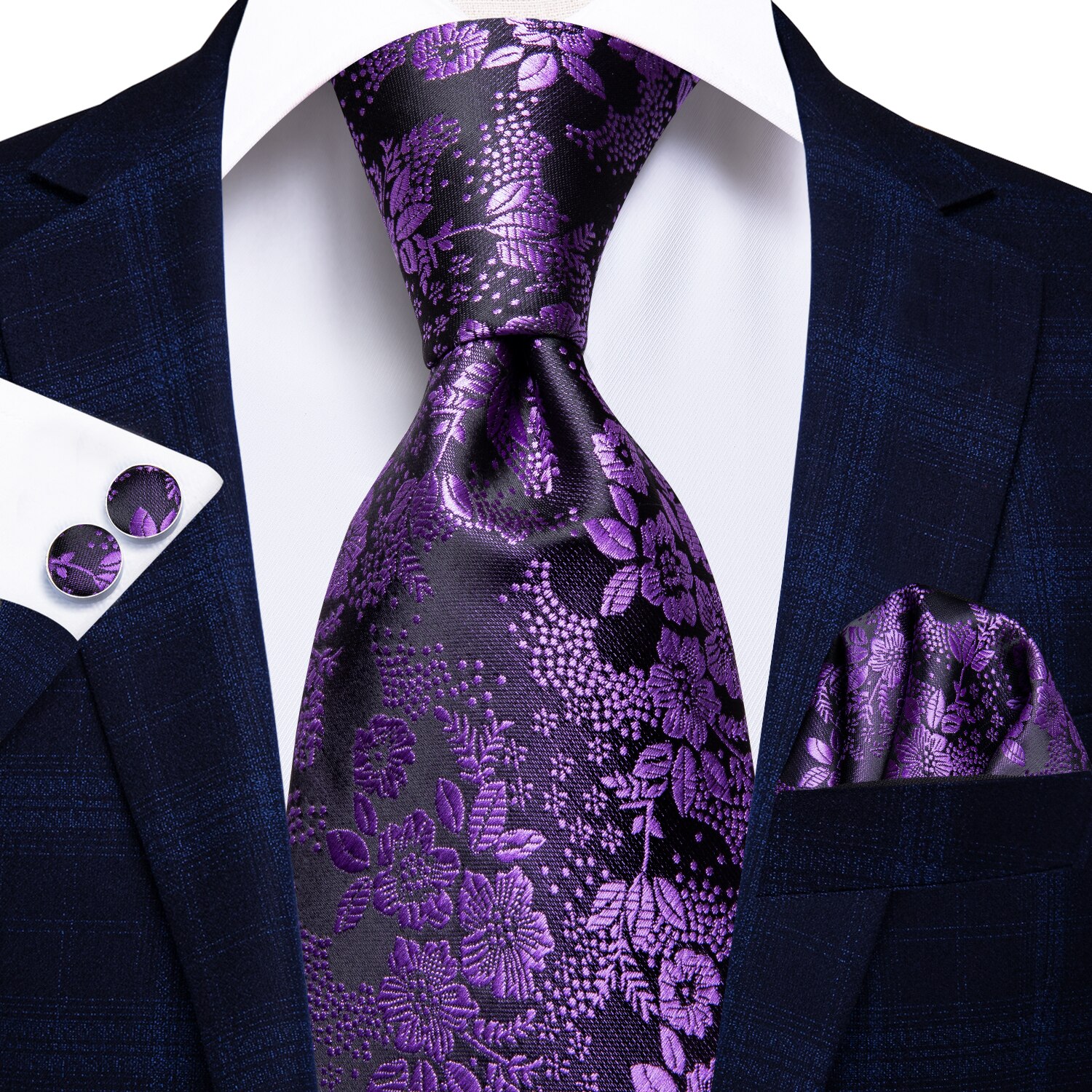 Hi-Tie Paars Solid Paisley Zijde Bruiloft Stropdas Voor Mannen Handky Manchetknoop Mannen Stropdas Set Party business
