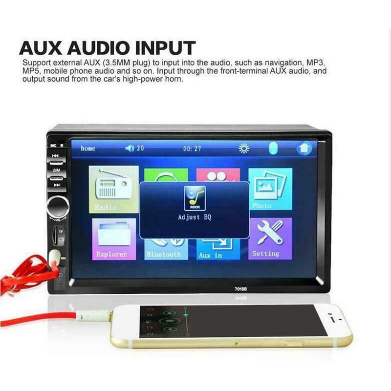 Lecteur Bluetooth 2 Din voiture | Lecteur MP5, Bluetooth 7 pouces, écran de presse LCD multimédia, Support d'autoradio, vue arrière caméra 7018B