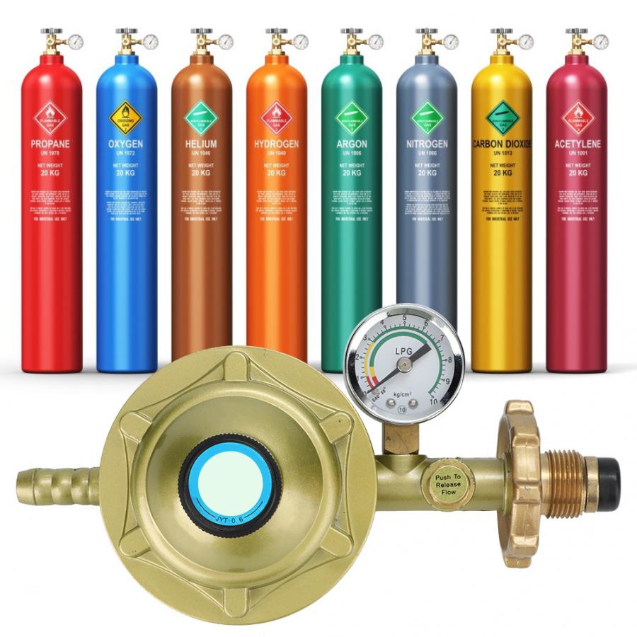 Liquefied Gas Valve Universal Household Bottled Liquefied Petroleum Gas Pressure Regulator Valve with Gauge Gold