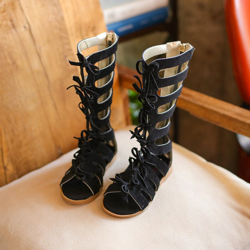 Sommer gladiator romerske sandaler high-top pigesandaler børnesandaler toddler gummisålsandaler: Sort / 10.5