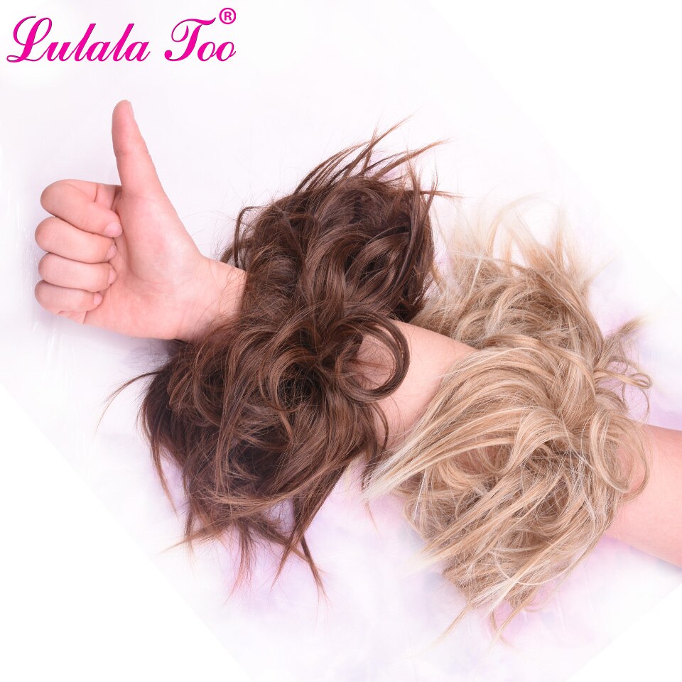 Lulalatoo 7 tommer rodet knold hår krøllet scrunchies kæde 45g elastik chignon bølget updo syntetisk hårstykke til kvinder