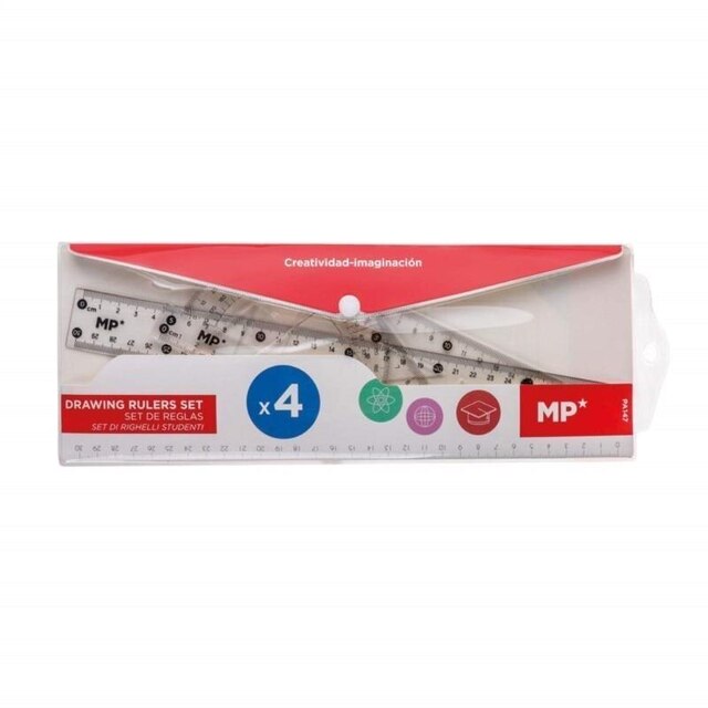 MP® Set de Reglas 4 pzs Escuadra Cartabón Transbordador de Ángulos Dibujo Herramienta Medición Suministros Accesorios Universal Carpintería Papelería Material Escolar Oficina Precisión Transparente Plástico Multiusos: Default Title