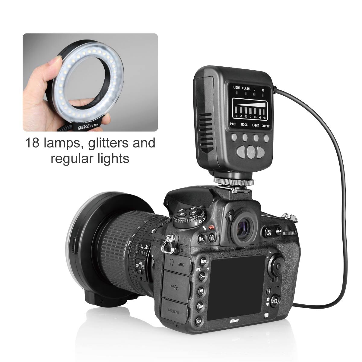 Meike FC-100 FC100 Manual LED Macro Ring Flash Light with 7 Adapter Ring for Canon Nikon Olympus Pentax Digital DSLR Camer