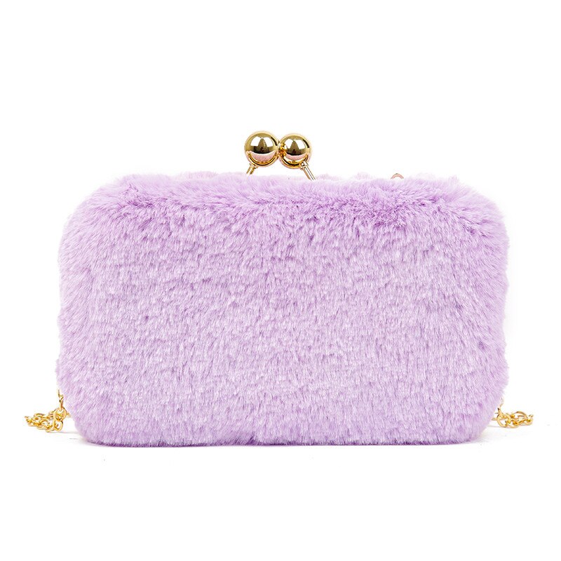 Lykanefu vinter aftentaske dame clutch pung kvinder taske med kæde bryllup clutches fest håndpunge små skuldertasker: Lilla