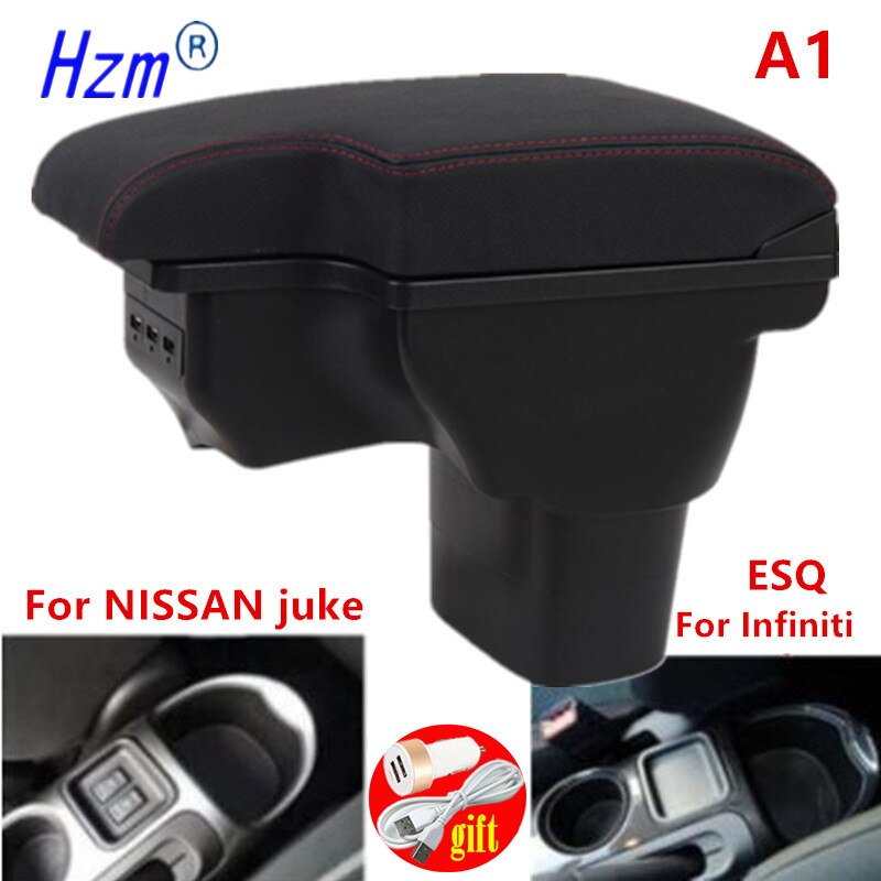 Koolstofvezel Voor Nissan Juke Armsteun Doos Voor Infiniti Esq Auto Armsteun Accessoires Interieur Opbergdoos Onderdelen usb Led: A1 Black leather