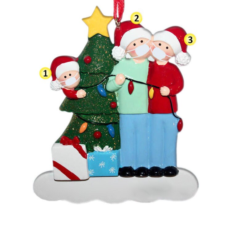 Quarantine Christmas Ornament Family Party Santa Claus Pendants Xmas Decoration Tree Pandemic -Social Distancing: Resin family C3